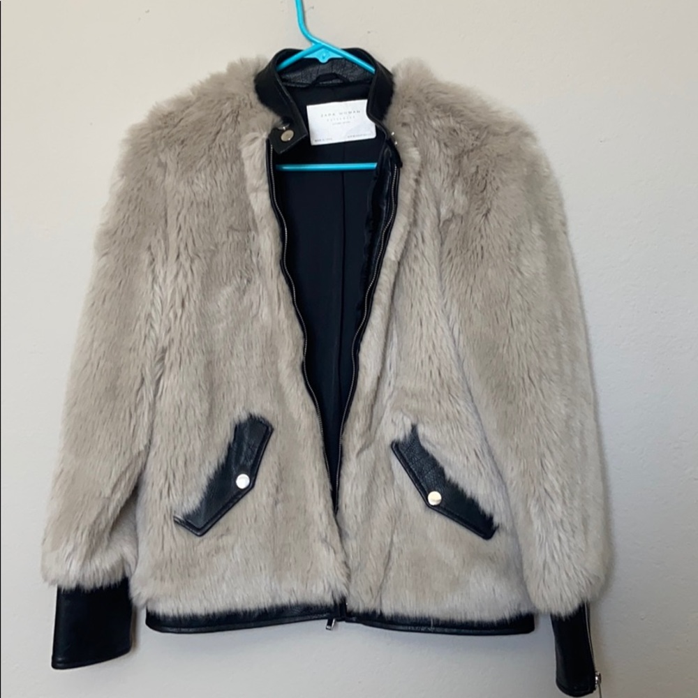 Faux fur and faux leather accent jacket